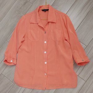 David Dart Collection Orange 3/4 Sleeve Shirt Blouse.  Size M